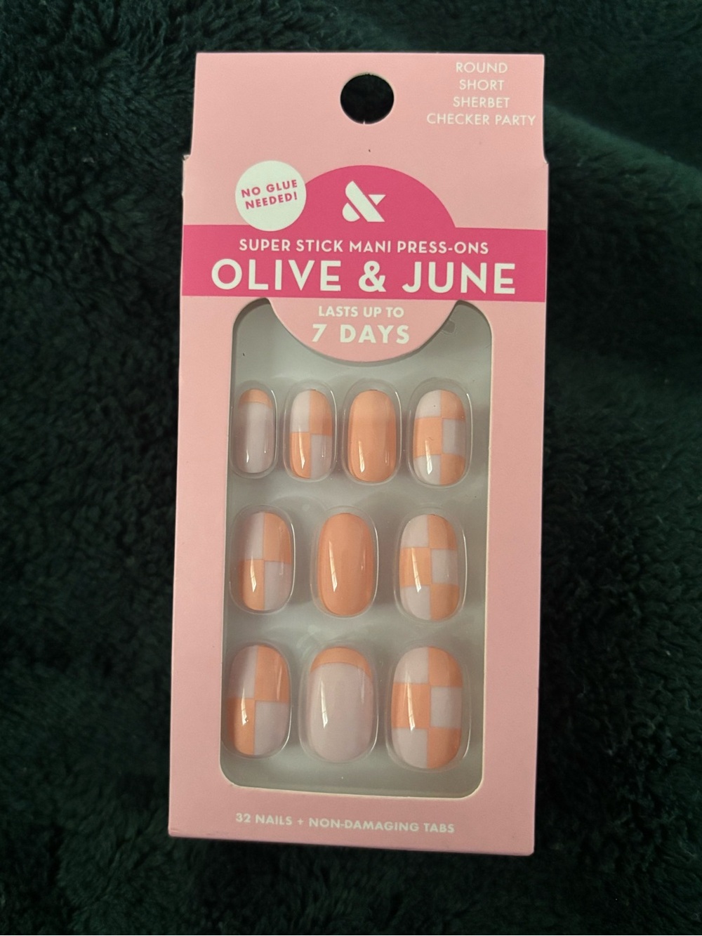 Olive & June Press On Nails - The Super Stick Mani - Sherbet Checker Party